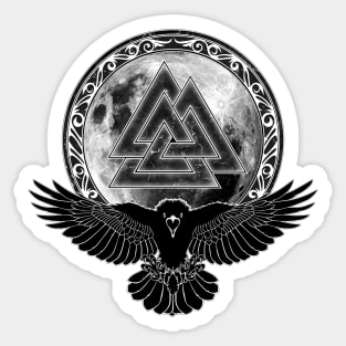 Viking Raven, Moon and Valknut Symbol Sticker